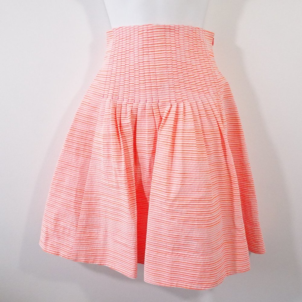 Nanette Lepore  Neon Orange Striped High Waist Drop Pleat Skirt  Size XS  NWOT 2